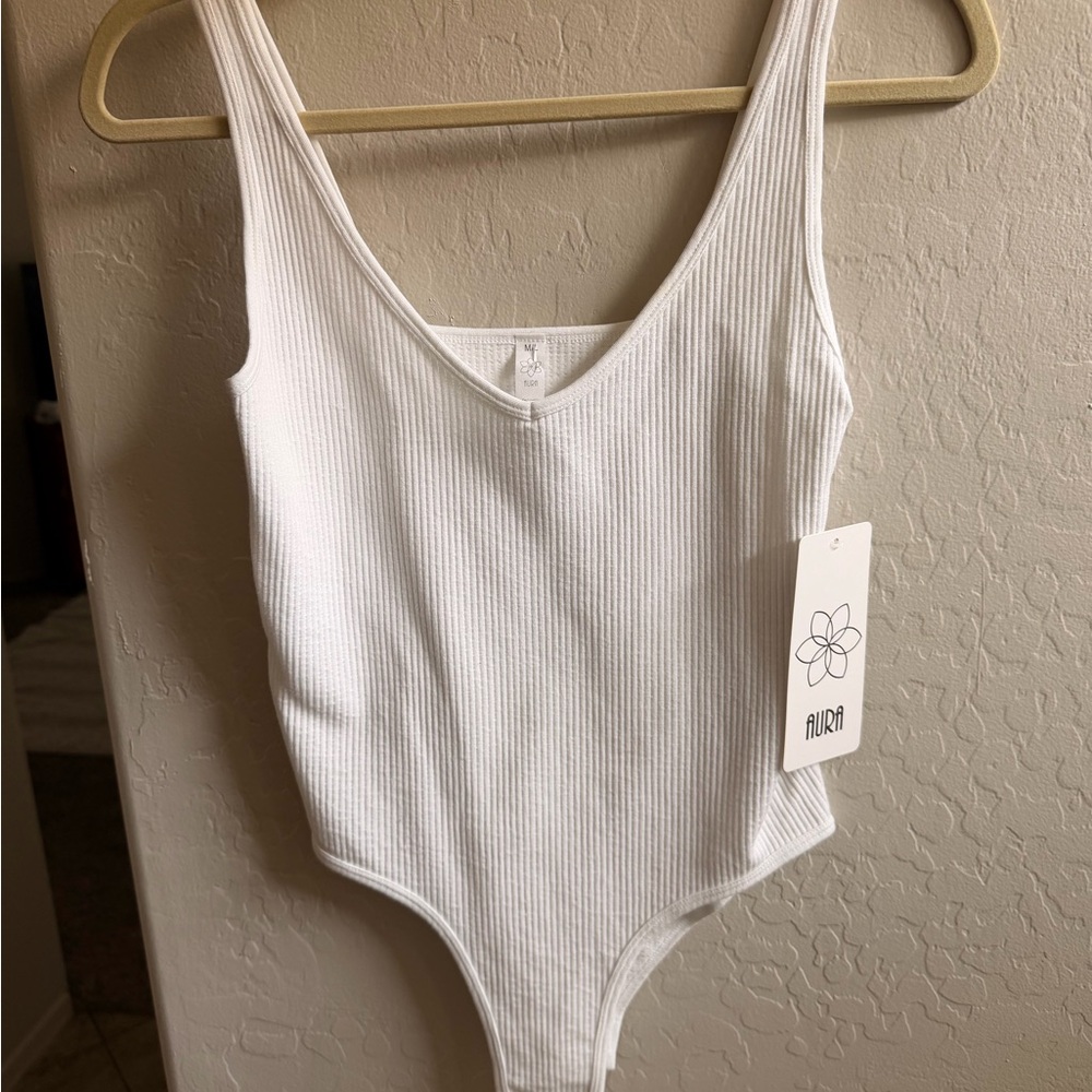 Aura White Ribbed Women's Bodysuit